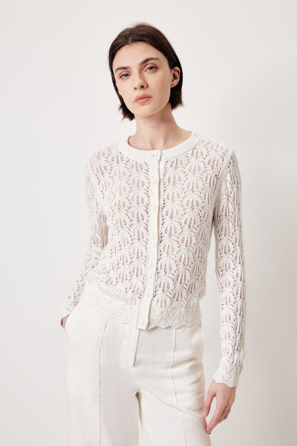 MARYLING White Simple Knit Cardigans