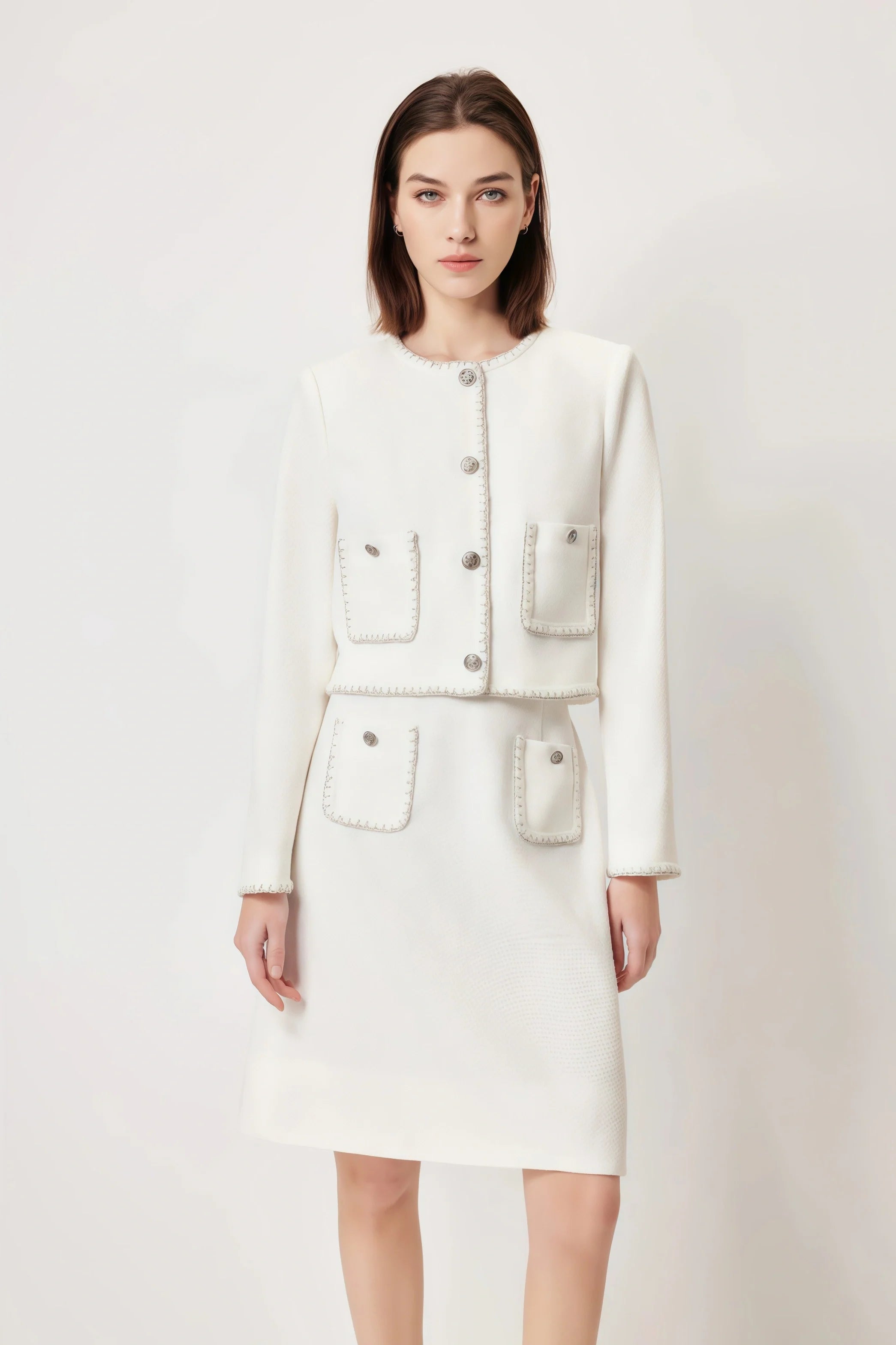 MARYLING White Minimalist Silhouette Jackets