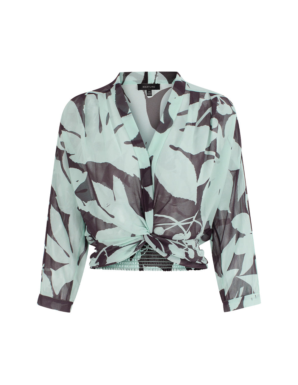 MARYLING Blue-Brown Tree Shadow Print Silk Blouses