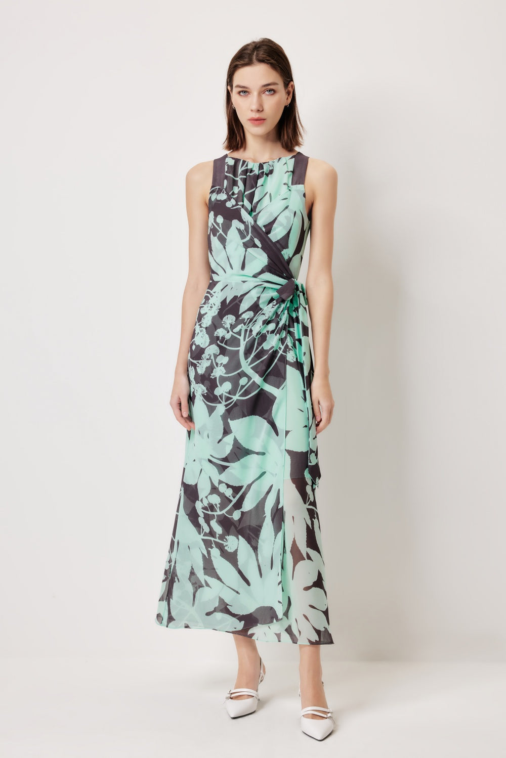 MARYLING Blue-Brown Tree Shadow Printed Dresses