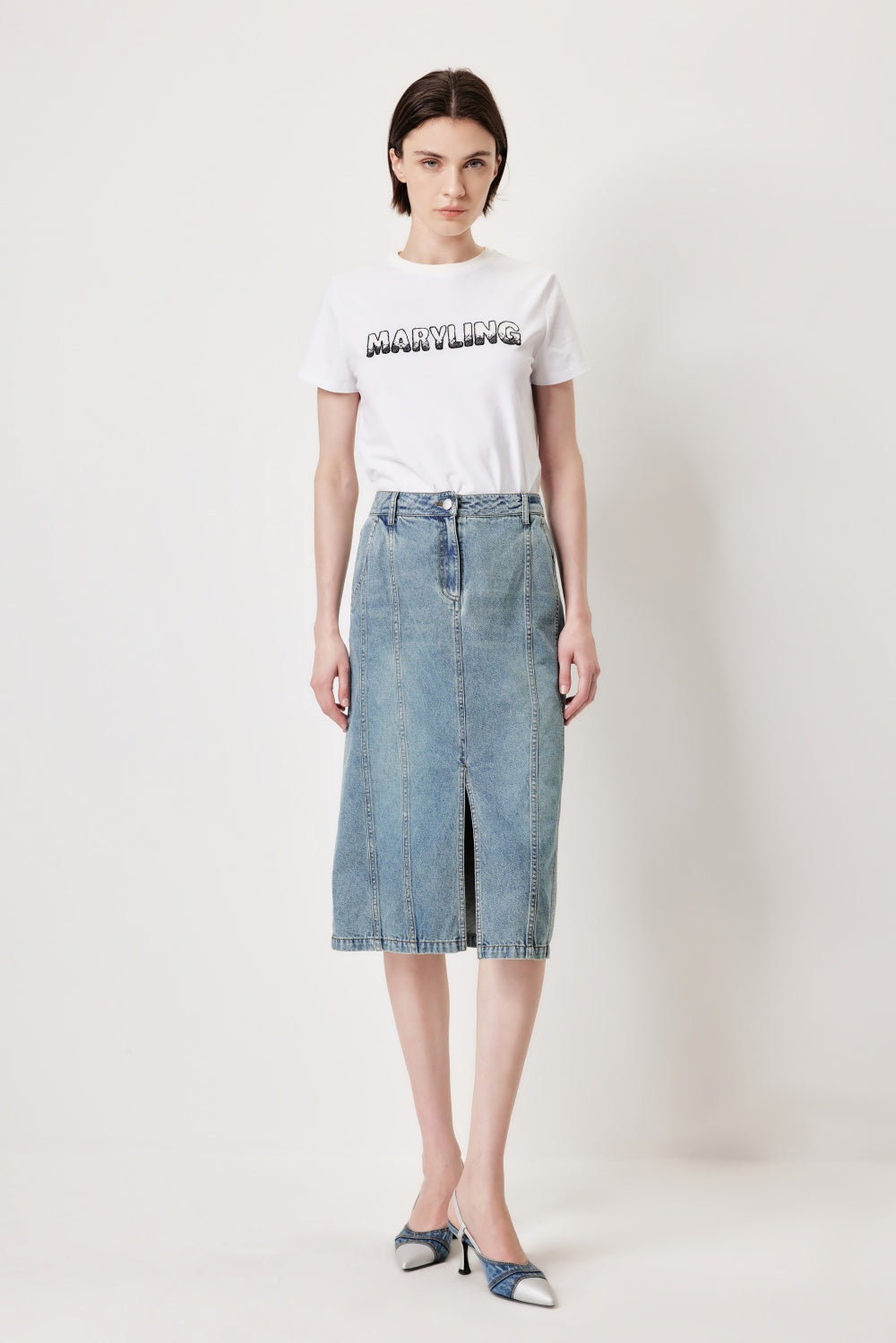 MARYLING Denim Blue Washed Vintage Denim Skirts