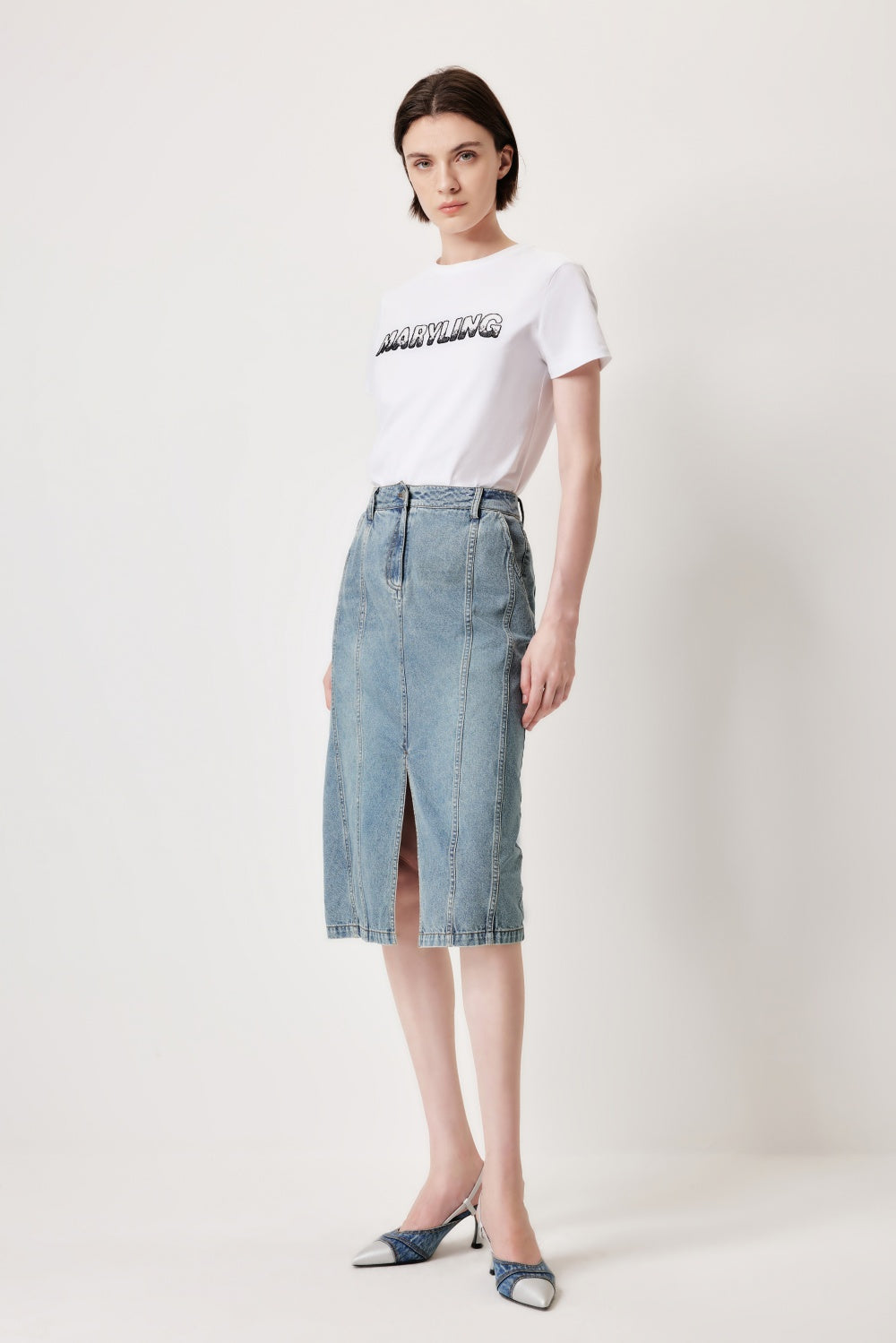 MARYLING Denim Blue Washed Vintage Denim Skirts