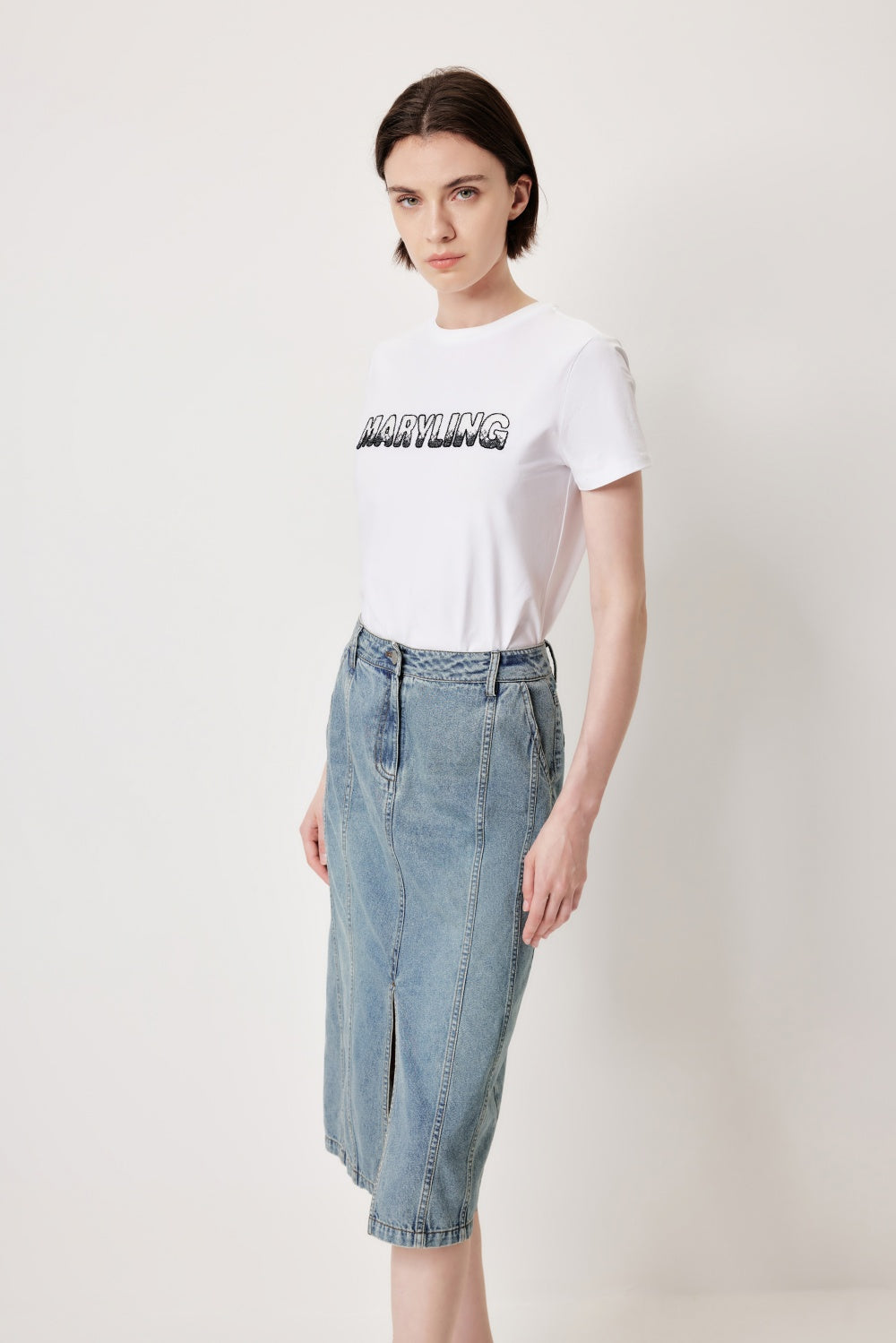 MARYLING Denim Blue Washed Vintage Denim Skirts