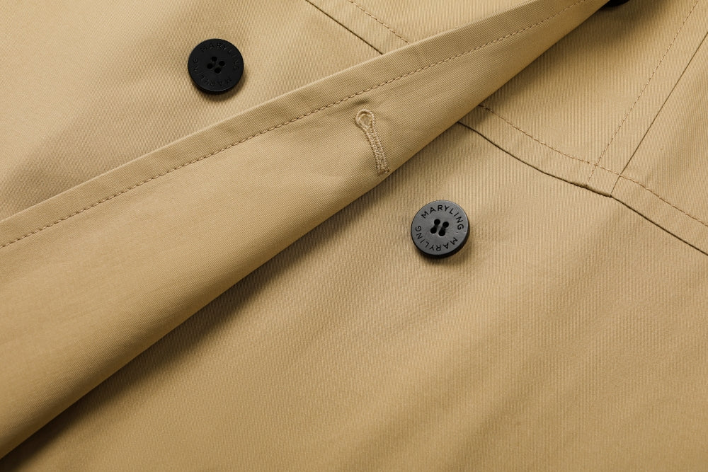 MARYLING Vintage‑Inspired Khaki Coat with Waist Belt