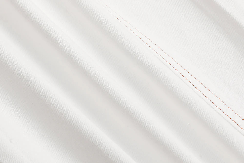 MARYLING Textured White Washed Jeans – Metal Zipper Detail