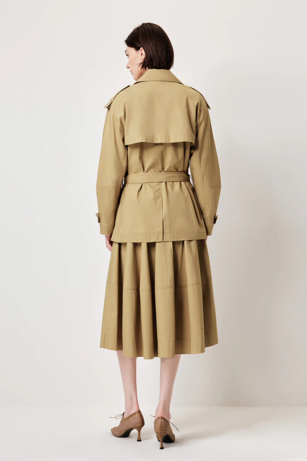 MARYLING Khaki Coat – Wide Belt & Vintage Texture
