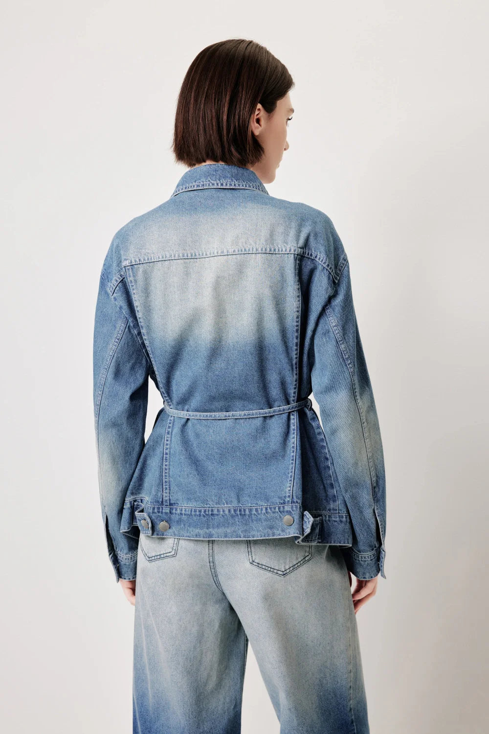 MARYLING Vintage Wash Denim Jacket with Belt