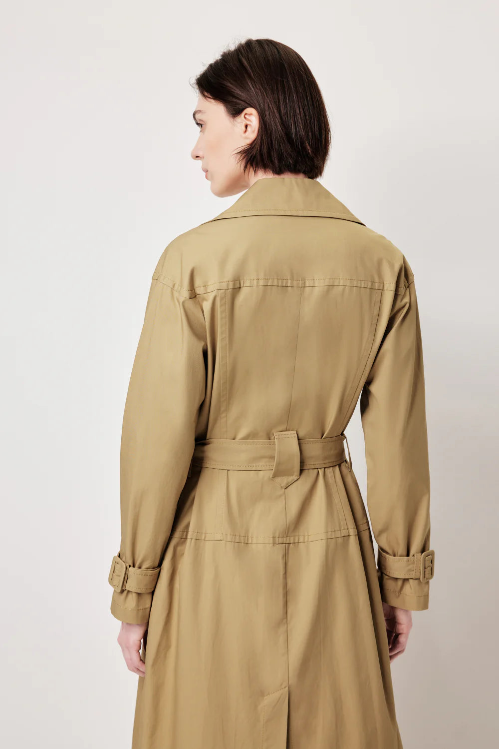 MARYLING Vintage‑Inspired Khaki Coat with Waist Belt