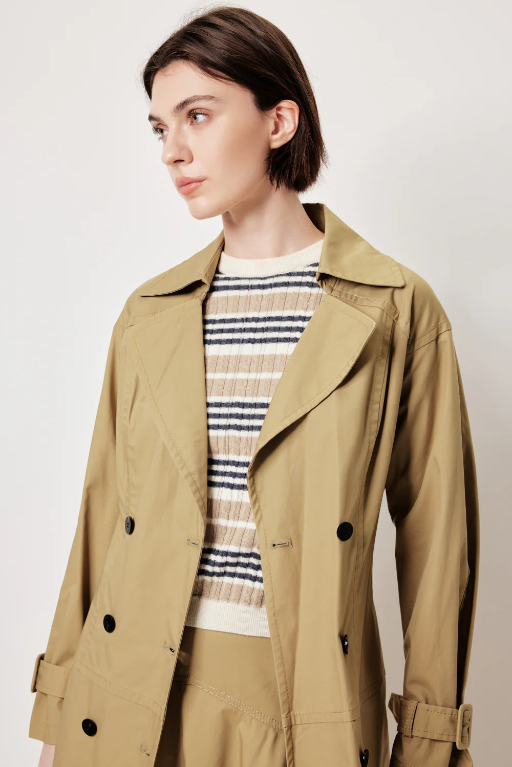 MARYLING Vintage‑Inspired Khaki Coat with Waist Belt