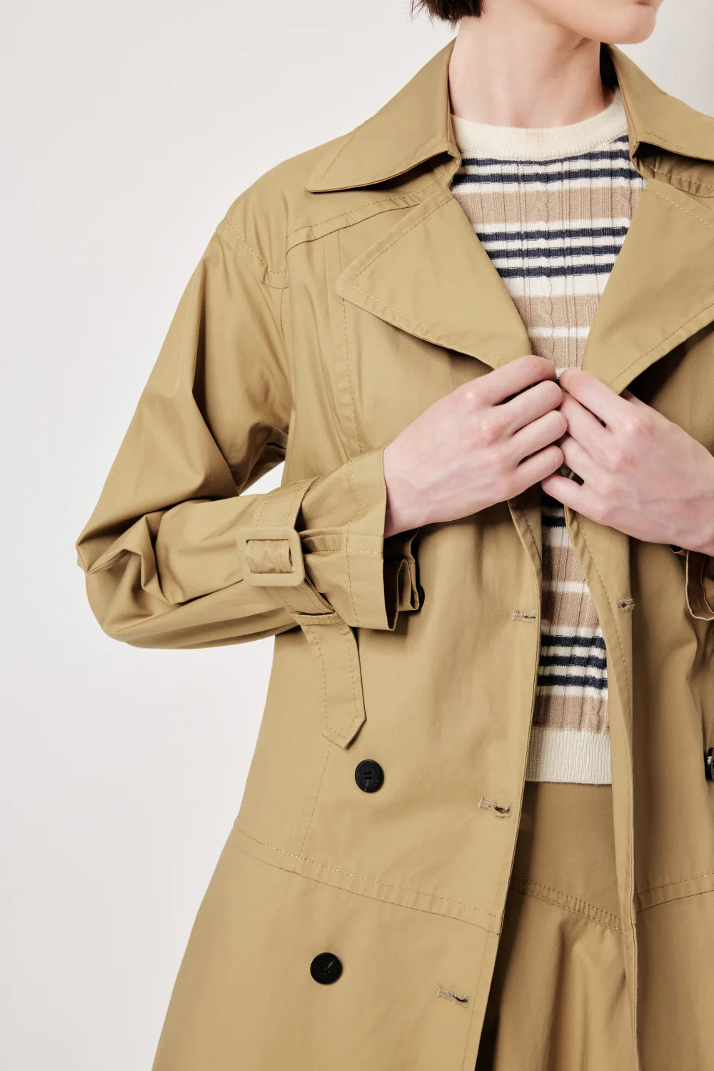 MARYLING Vintage‑Inspired Khaki Coat with Waist Belt