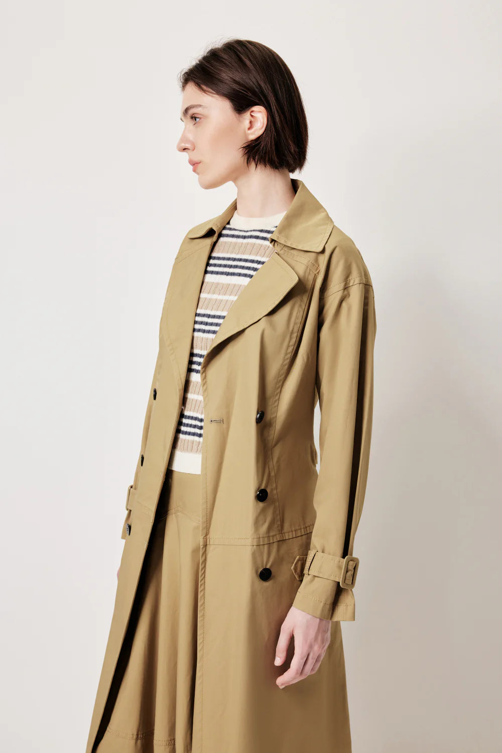 MARYLING Vintage‑Inspired Khaki Coat with Waist Belt