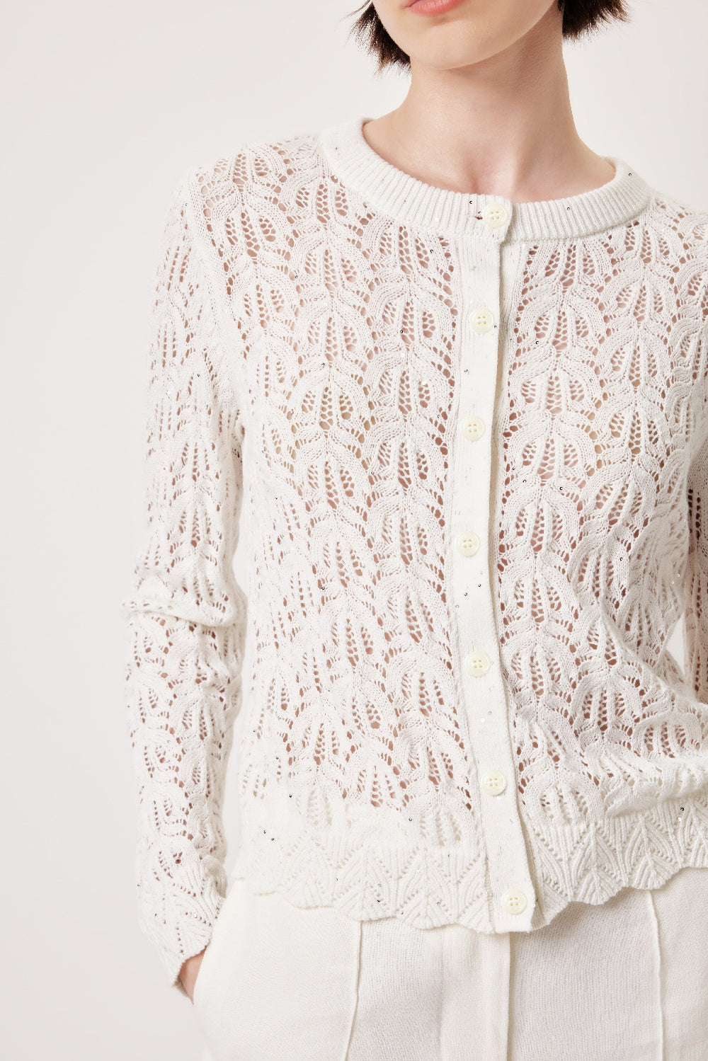 MARYLING White Simple Knit Cardigans