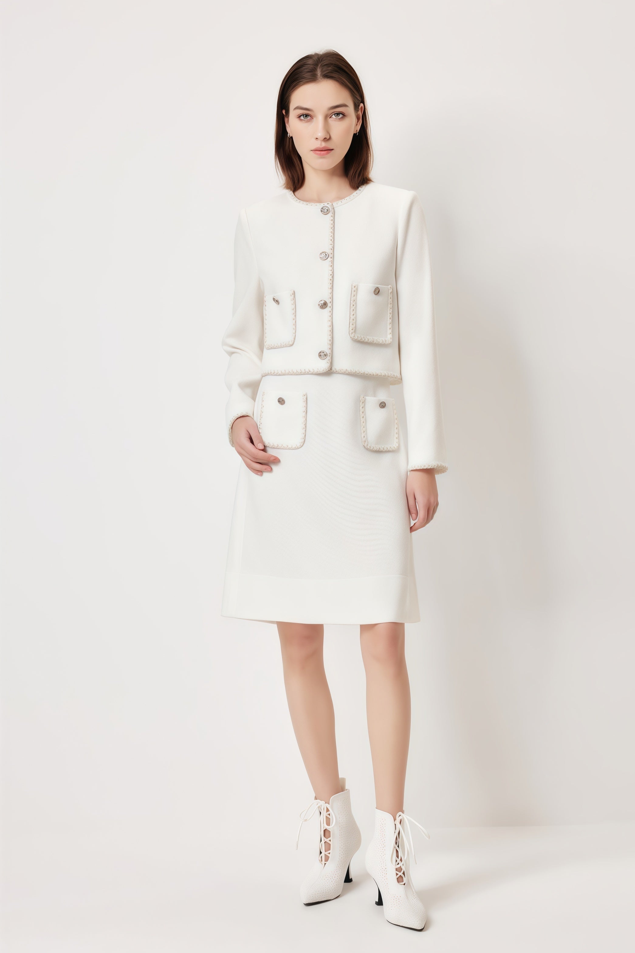 MARYLING White Minimalist Silhouette Jackets