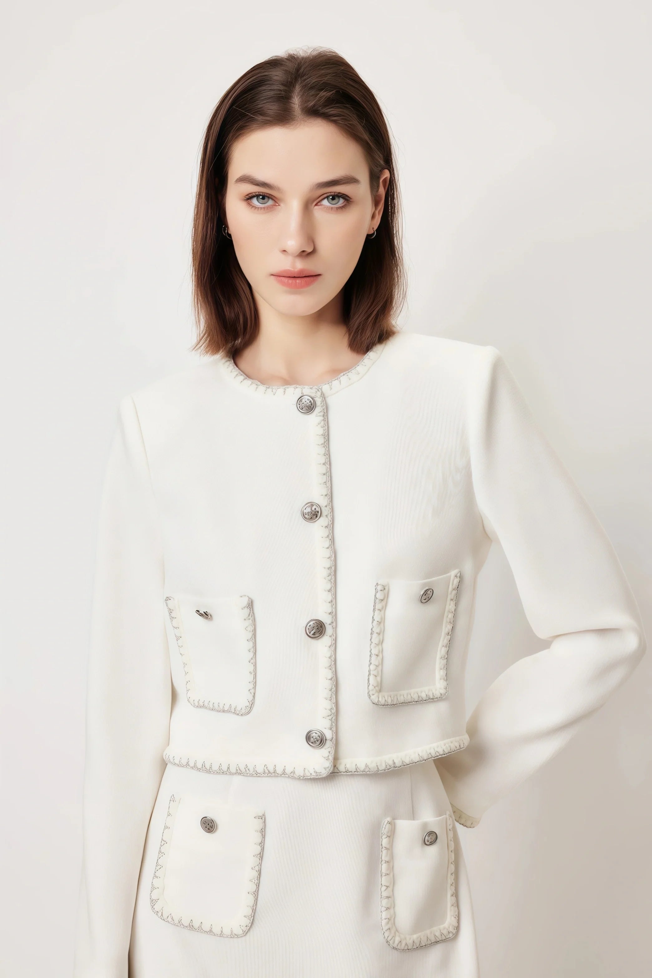 MARYLING White Minimalist Silhouette Jackets