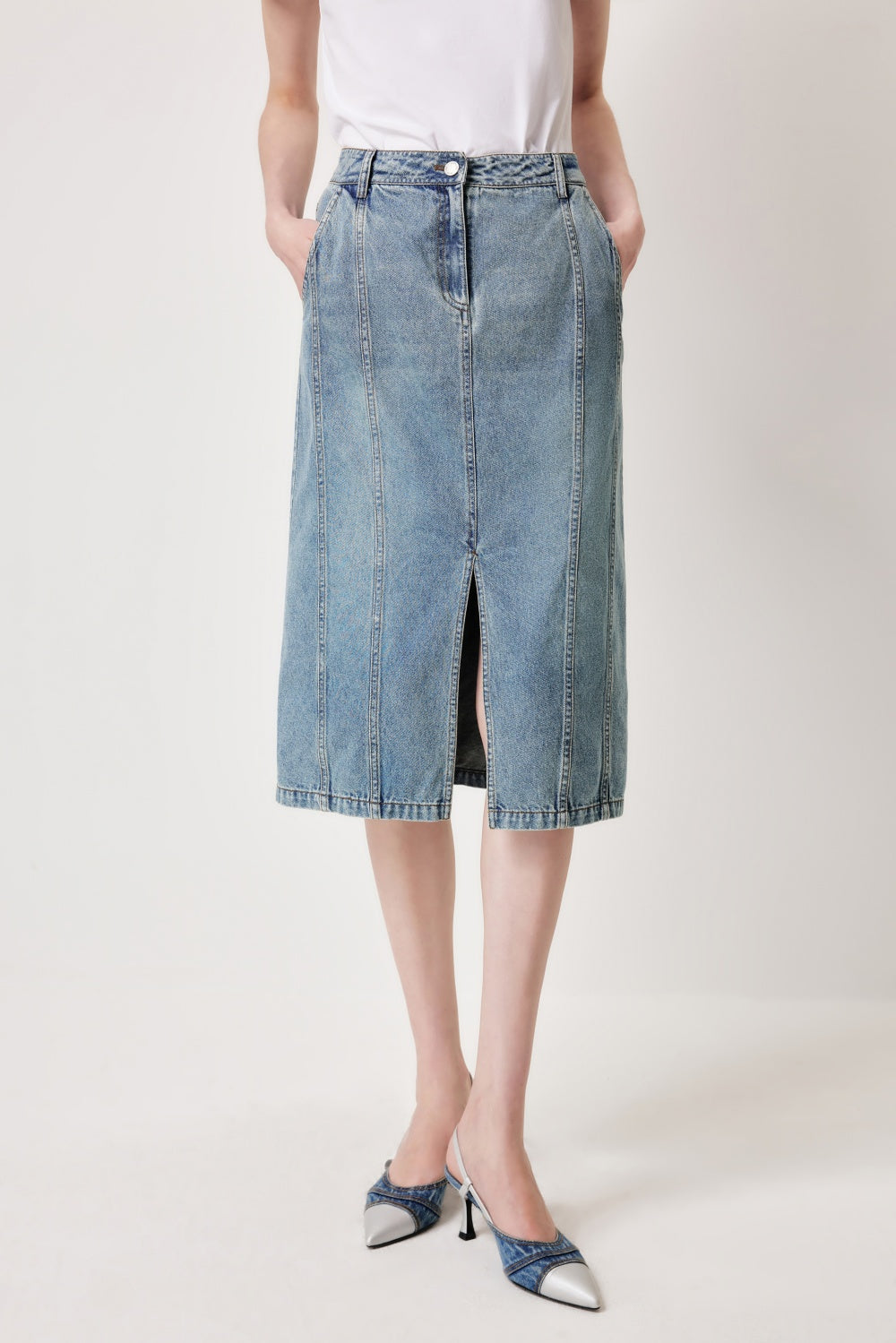 MARYLING Denim Blue Washed Vintage Denim Skirts