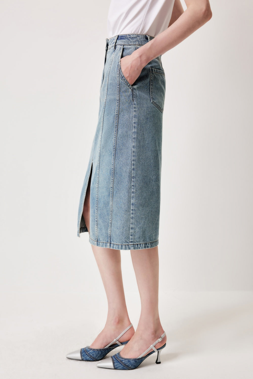 MARYLING Denim Blue Washed Vintage Denim Skirts