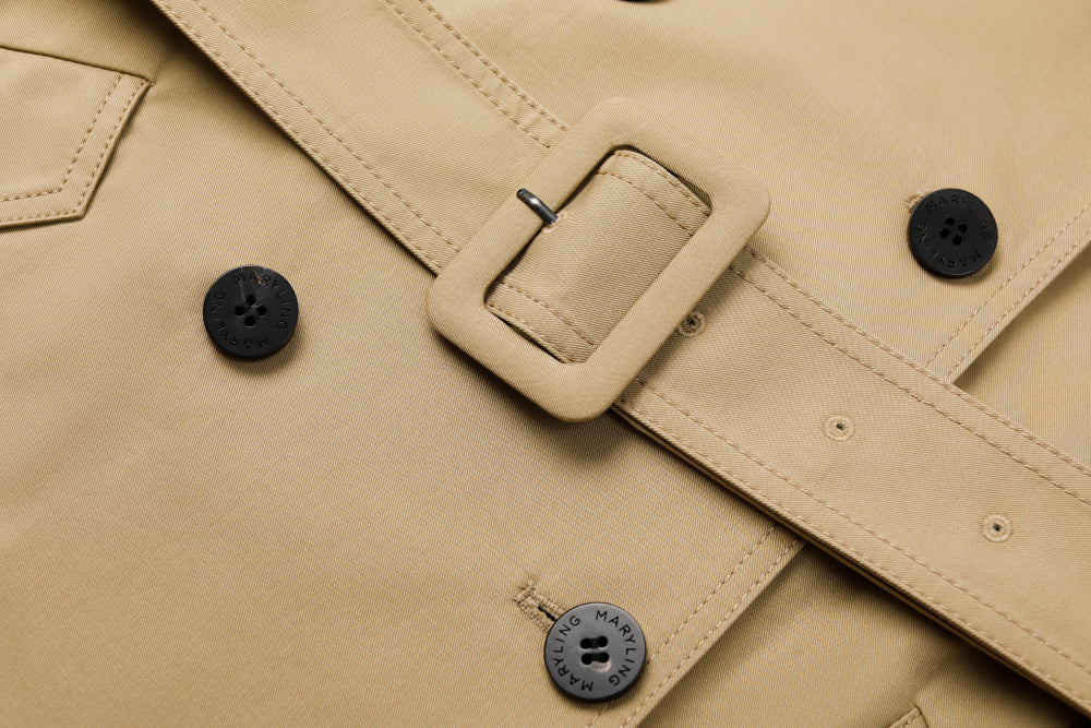 MARYLING Khaki Coat – Wide Belt & Vintage Texture