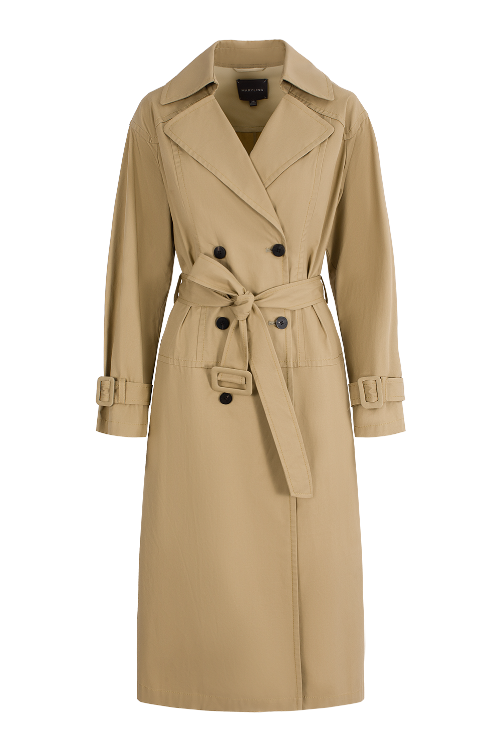 MARYLING Vintage‑Inspired Khaki Coat with Waist Belt