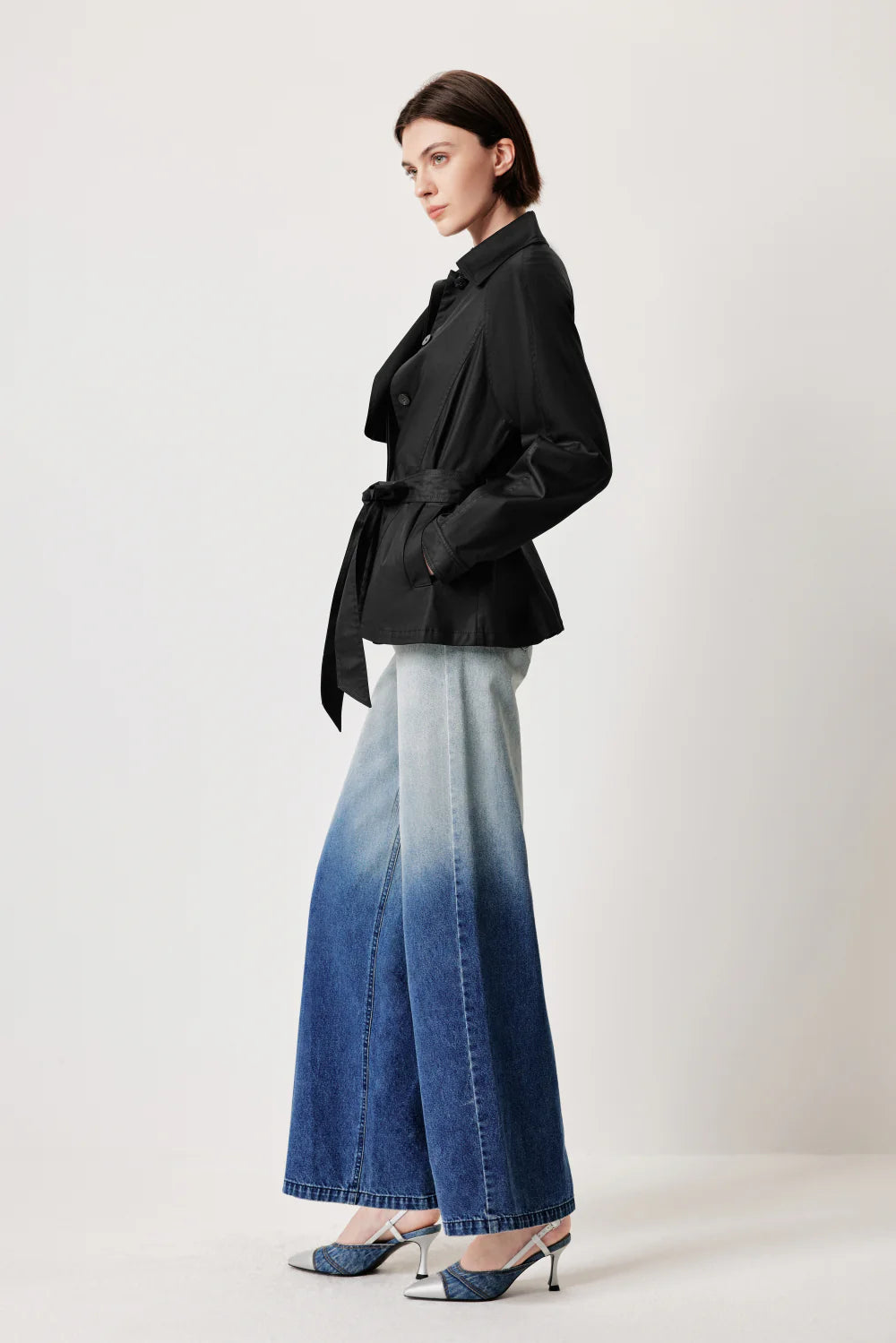 MARLING 노치드 칼라 트렌치 코트 – 탈착식 벨트 포함 블랙