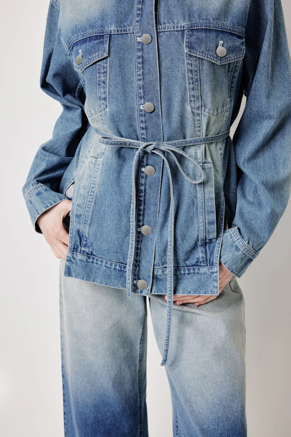 MARYLING Vintage Wash Denim Jacket with Belt