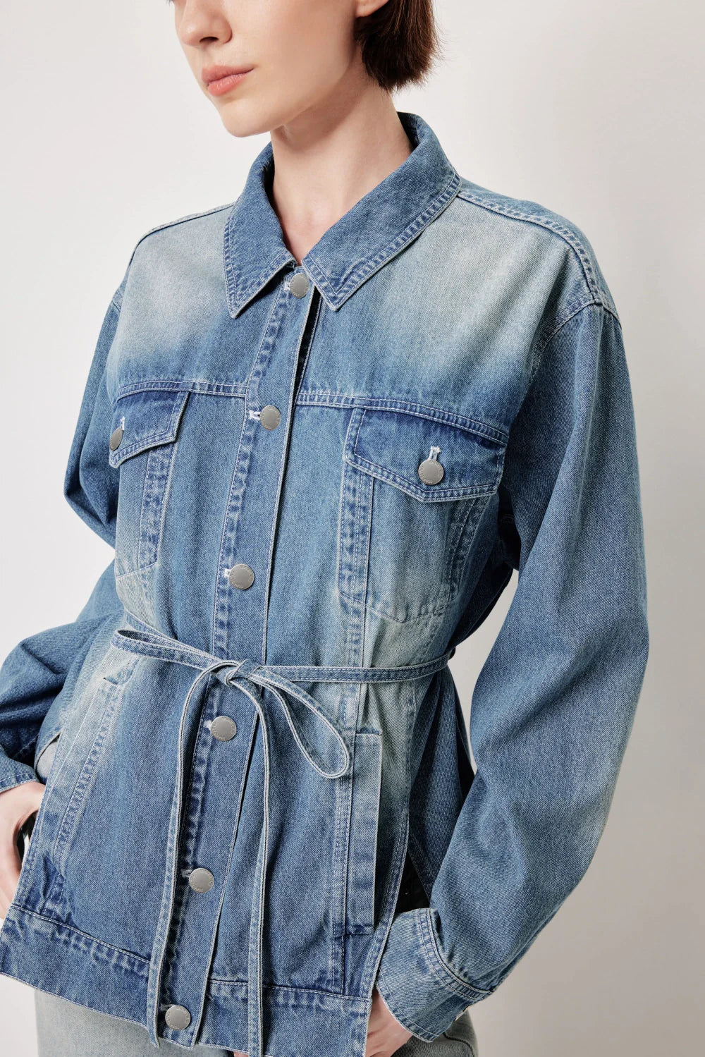 MARYLING Vintage Wash Denim Jacket with Belt