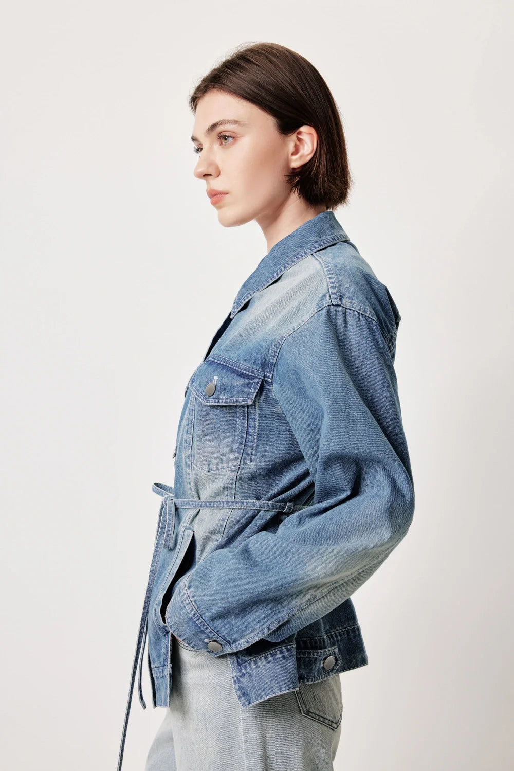 MARYLING Vintage Wash Denim Jacket with Belt