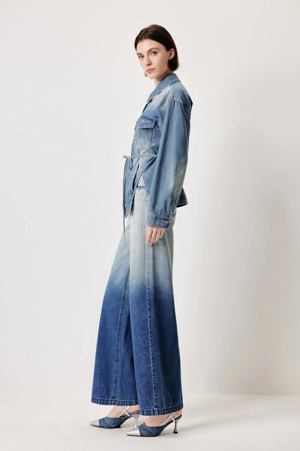 MARYLING Vintage Wash Denim Jacket with Belt