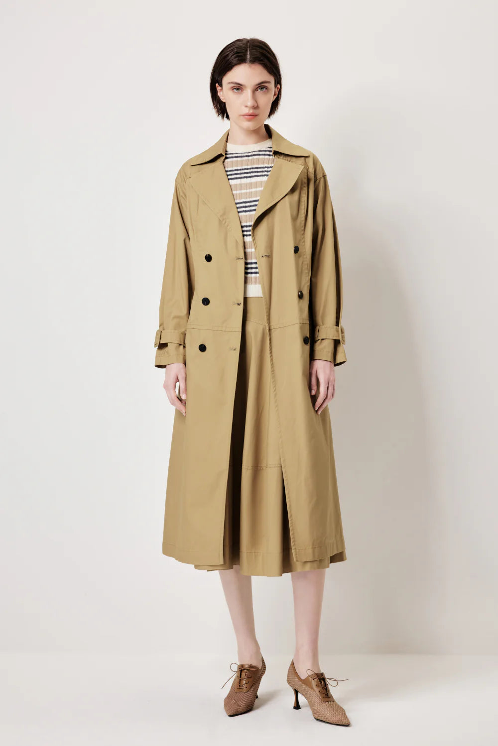 MARYLING Vintage‑Inspired Khaki Coat with Waist Belt