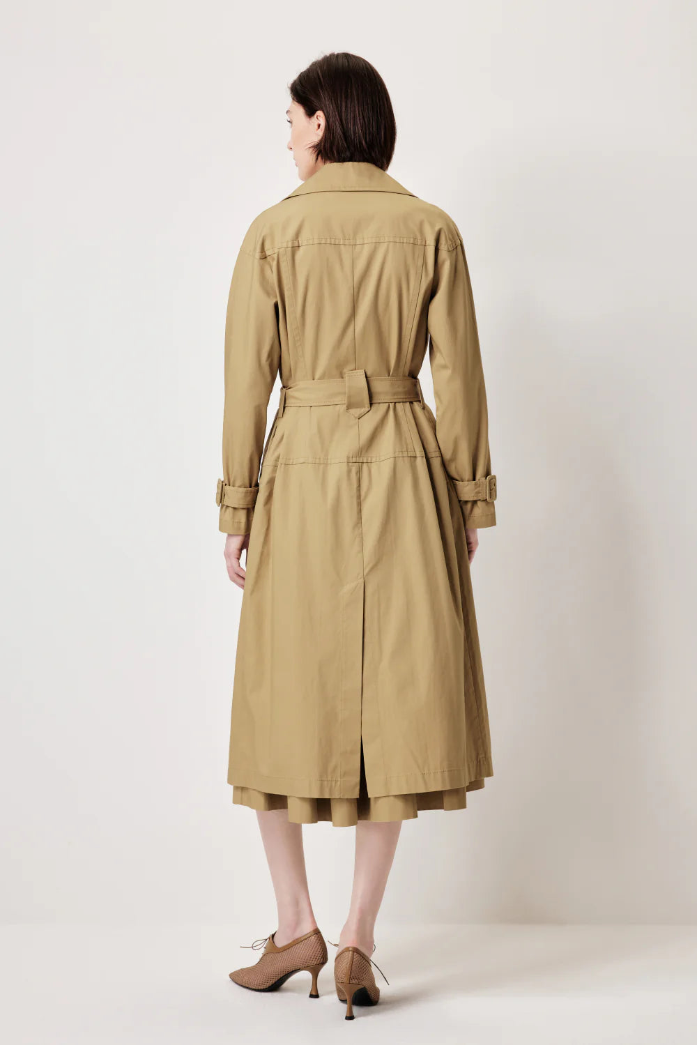 MARYLING Vintage‑Inspired Khaki Coat with Waist Belt