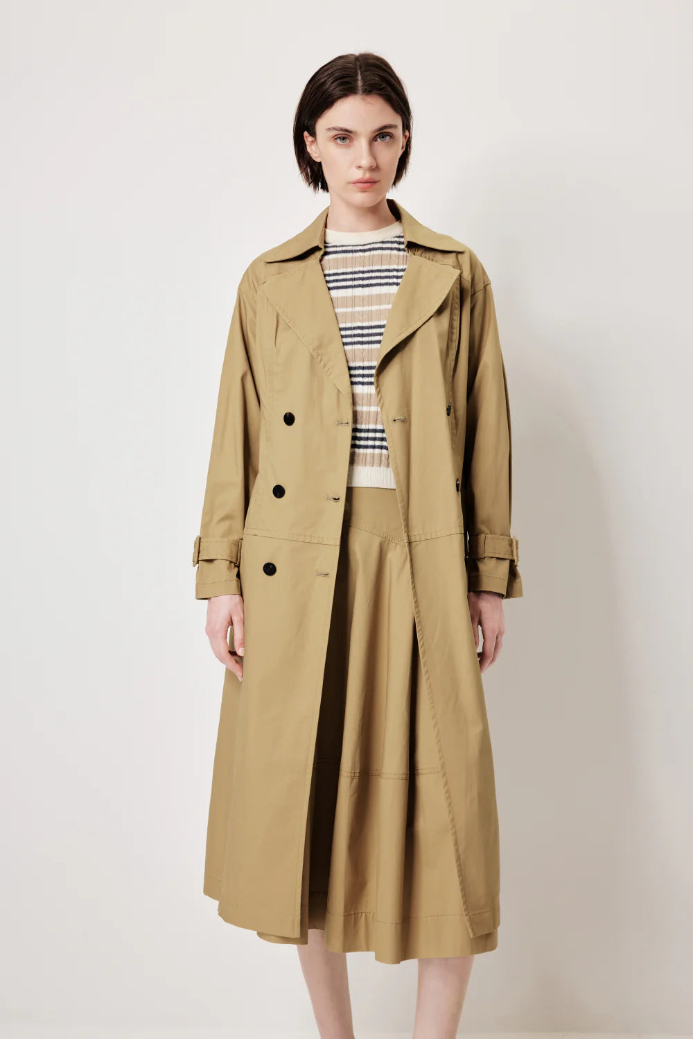 MARYLING Vintage‑Inspired Khaki Coat with Waist Belt