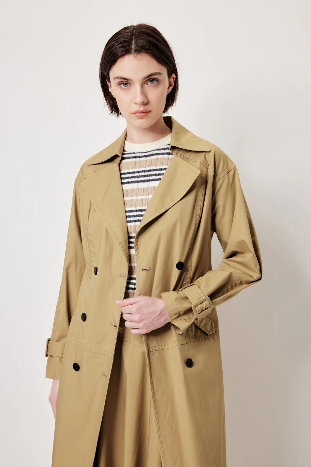 MARYLING Vintage‑Inspired Khaki Coat with Waist Belt