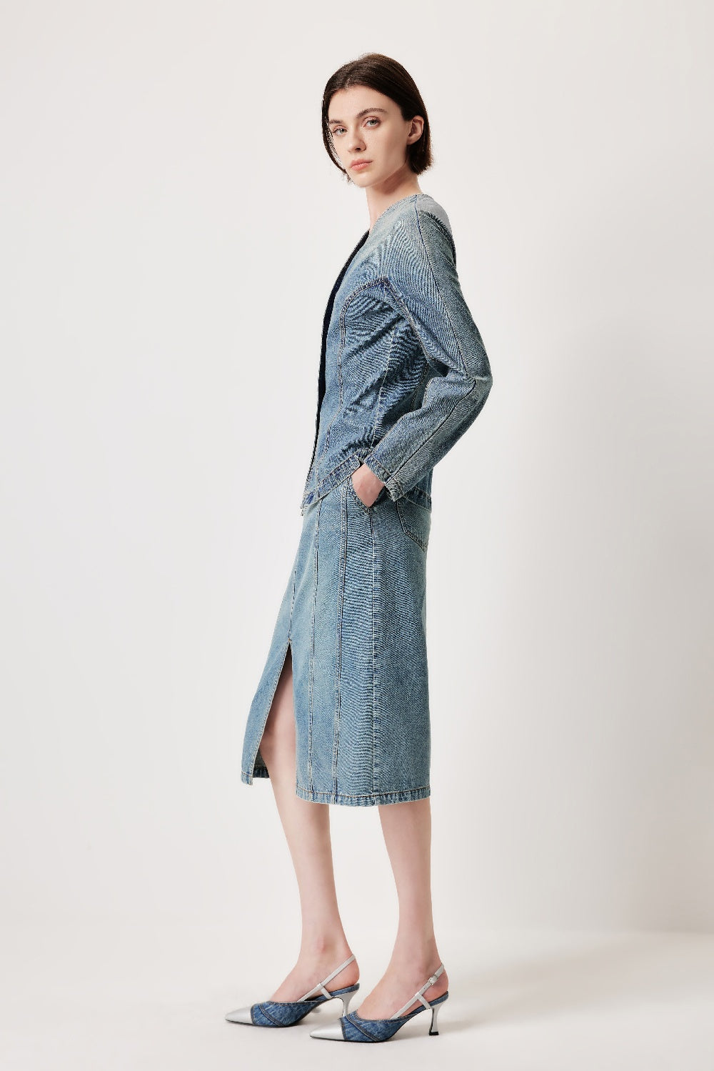 MARYLING 데님 블루 워싱 빈티지 데님 재킷